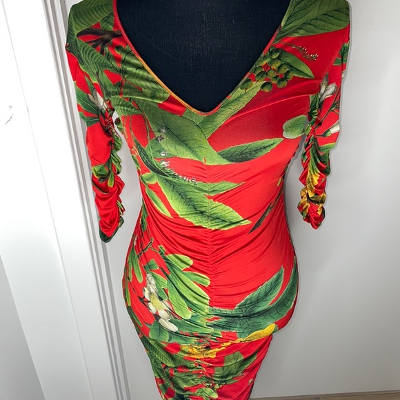 Vintage Royal Palm Print Dress Size M - Picture 2 of 5
